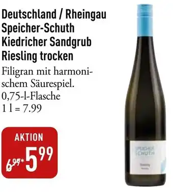 Galeria Markthalle Deutschland/Rheingau Speicher-Schuth Kiedricher Sandgrub Riesling trocken Angebot
