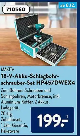 Aldi Süd Makita 18-v-akku-schlagbohrschrauber-set Hp457dwex4 Angebot