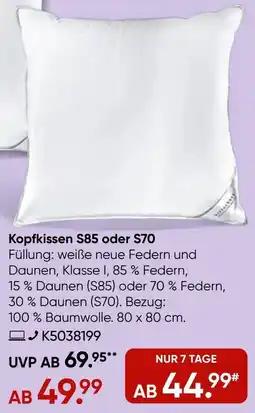 Galeria Billerbeck Kopfkissen S85 oder S70 Angebot