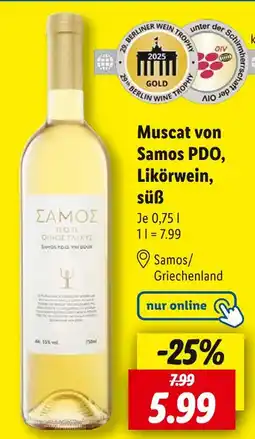 Lidl Samos muscat von samos pdo, likörwein, süß Angebot