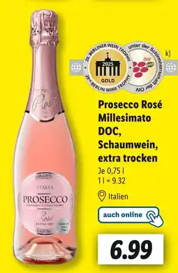 Lidl Prosecco prosecco rosé millesimato doc, schaumwein, extra trocken Angebot