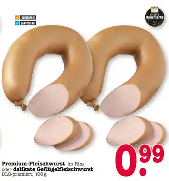 E-Center Edeka premium-fleischwurst im ring oder delikate geflügelfleischwurst Angebot