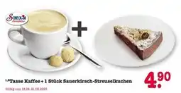 E-Center Scheck-in manufaktur tasse kaffee + 1 stück sauerkirsch-streuselkuchen Angebot
