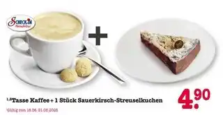 E-Center Scheck-in manufaktur tasse kaffee + 1 stück sauerkirsch-streuselkuchen Angebot