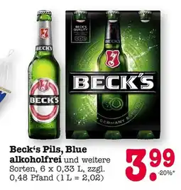 E-Center Beck's beck's pils, blue alkoholfrei und weitere sorten Angebot
