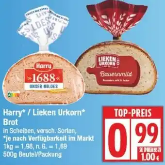Edeka Harry/ Lieken Urkorn Brot Angebot