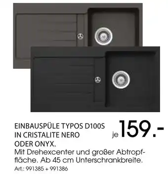 Zurbrüggen Einbauspüle typos d100s in cristalite nero oder onyx Angebot