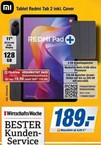 Expert Bening Tablet Redmi Tab 2 inkl. Cover Angebot