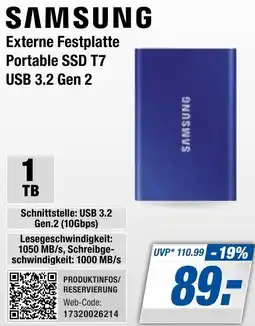 Expert Bening SAMSUNG Externe Festplatte Portable SSD T7 USB 3.2 Gen 2 Angebot