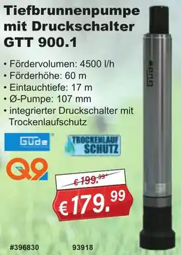 Stabilo Fachmarkt Güde Tiefbrunnenpumpe mit Druckschalter GTT 900.1 Angebot
