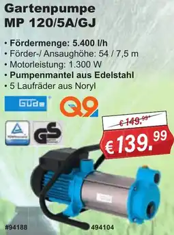 Stabilo Fachmarkt Güde Gartenpumpe MP 120/5A/GJ Angebot
