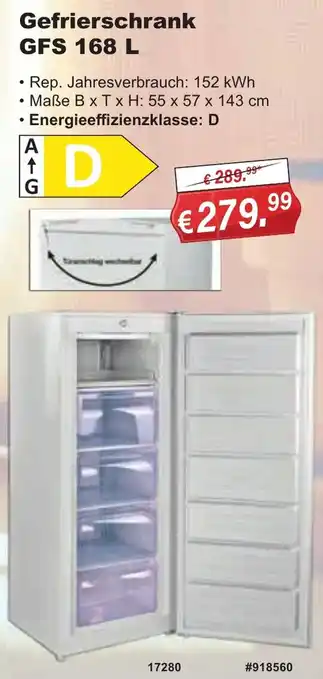 Stabilo Fachmarkt Gefrierschrank GFS 168 L Angebot