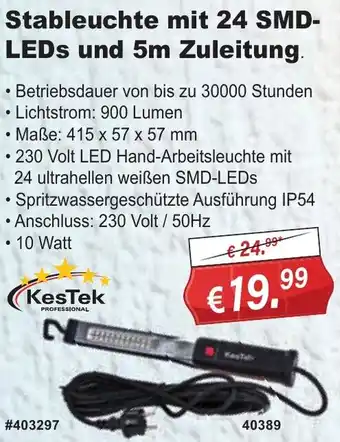 Stabilo Fachmarkt KesTek Stableuchte mit 24 SMD-LEDs und 5m Zuleitung Angebot