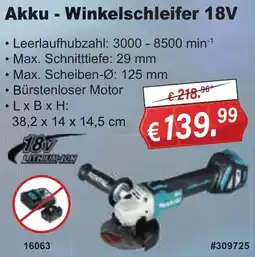 Stabilo Fachmarkt Makita Akku - Winkelschleifer 18V Angebot