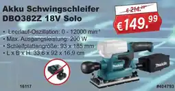 Stabilo Fachmarkt Makita Akku Schwingschleifer DB0382Z 18V Solo Angebot