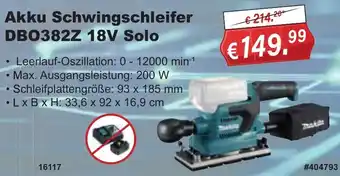 Stabilo Fachmarkt Makita Akku Schwingschleifer DB0382Z 18V Solo Angebot