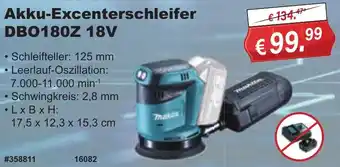 Stabilo Fachmarkt Makita Akku-Excenterschleifer DBO180Z 18V Angebot