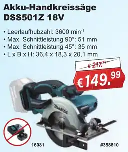 Stabilo Fachmarkt Makita Akku-Handkreissäge DSS501Z 18V Angebot
