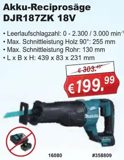 Stabilo Fachmarkt Makita Akku-Reciprosäge DJR187ZK 18V Angebot