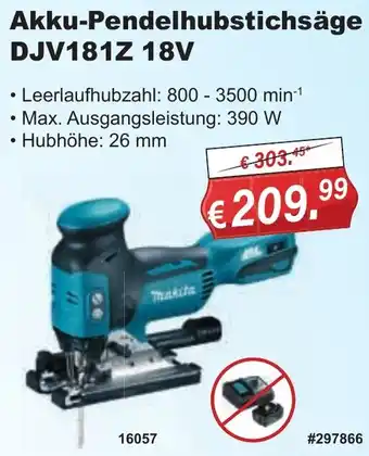 Stabilo Fachmarkt Makita Akku-Pendelhubstichsäge DJV181Z 18V Angebot
