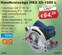 Stabilo Fachmarkt Güde Handkreissäge HKS 65-1500 L Angebot