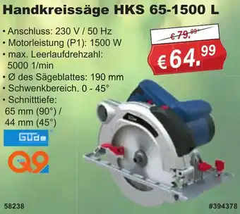 Stabilo Fachmarkt Güde Handkreissäge HKS 65-1500 L Angebot
