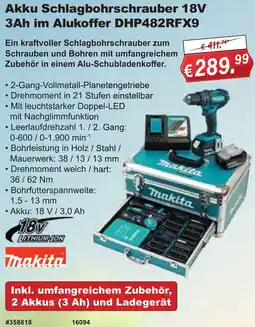 Stabilo Fachmarkt Makita Akku Schlagbohrschrauber 18V 3Ah im Alukoffer DHP482RFX9 Angebot