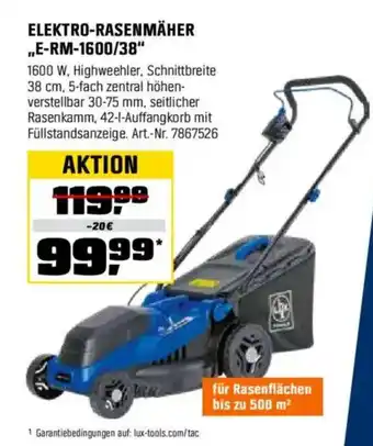 OBI LUX-TOOLS ELEKTRO-RASENMÄHER „E-RM-1600/38" Angebot