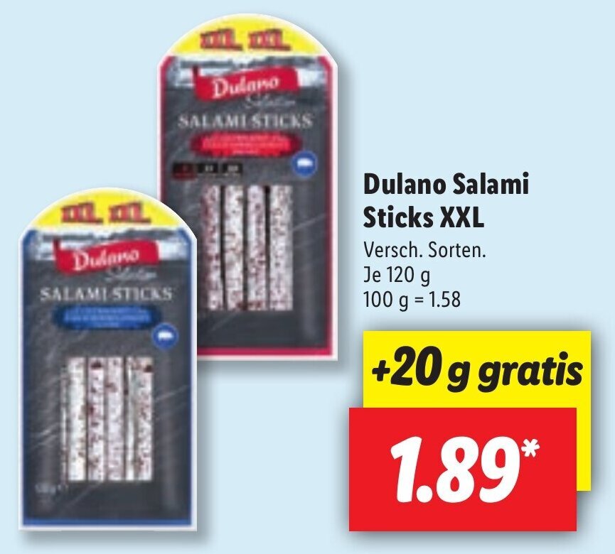 Lidl Dulano Salami Sticks XXL 120g Angebot