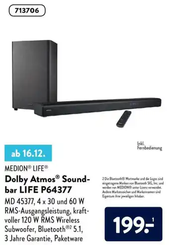 Aldi Nord Medion Life Dolby Atmos Soundbar Life P64377 Angebot