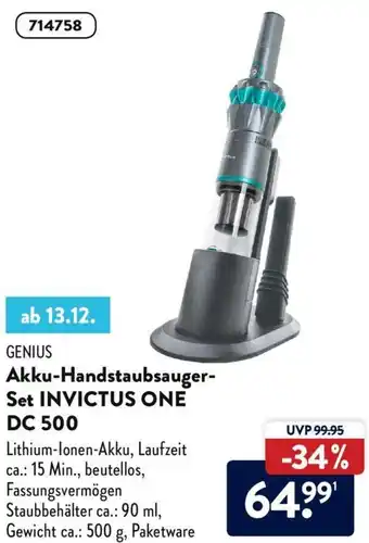 Aldi Nord Genius Akku Handstaubsauger Set Invictus One DC-500 Angebot