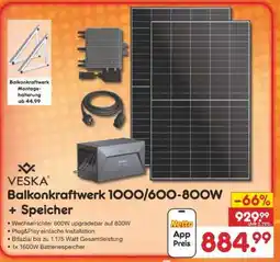 Netto Marken-Discount VESKA Balkonkraftwerk 1000/600-800W + Speicher Angebot