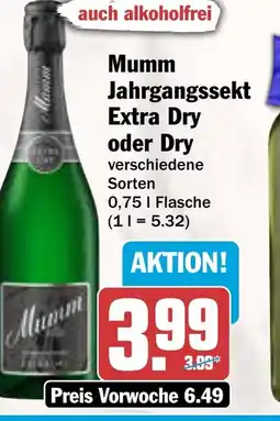 AEZ Mumm Jahrgangssekt Extra Dry oder Dry Angebot