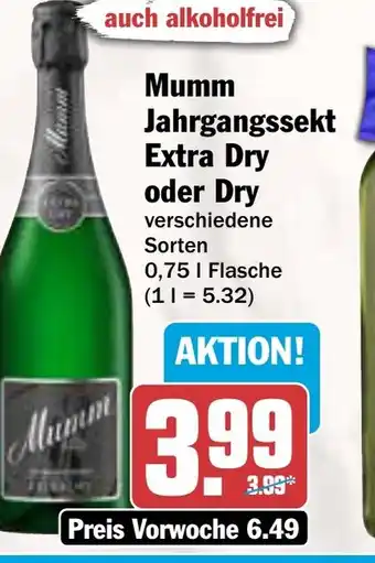 AEZ Mumm Jahrgangssekt Extra Dry oder Dry Angebot