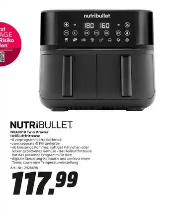 MediaMarkt Nutribullet nba081b twin drawer heißluftfritteuse Angebot