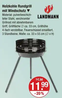 V Markt Landmann holzkohle rundgrill mit windschutz Angebot
