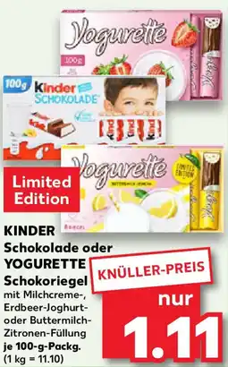 Kaufland KINDER Schokolade oder YOGURETTE Schokoriegel Angebot