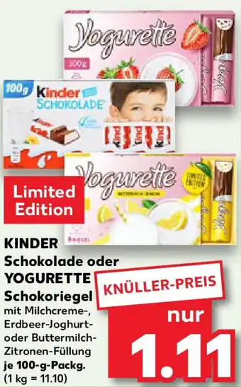 Kaufland KINDER Schokolade oder YOGURETTE Schokoriegel Angebot