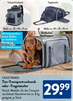Aldi Süd CACHET/ROMEO Tier-Transportrucksack oder -Tragetasche Angebot