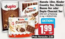 AEZ Hanuta 10er, Kinder Country 9er, Kinder Bueno 6er oder Duplo Chocnut 5er Angebot