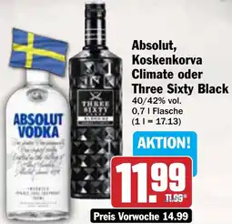 AEZ Absolut, Koskenkorva Climate oder Three Sixty Black Angebot