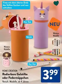 Aldi Süd HOME CREATION Radierbare Gelstifte oder Federmäppchen Angebot