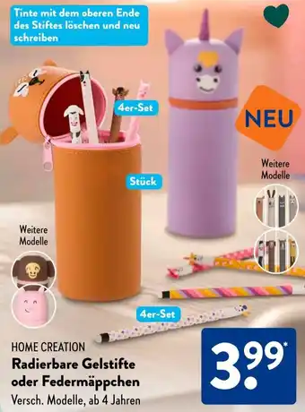 Aldi Süd HOME CREATION Radierbare Gelstifte oder Federmäppchen Angebot