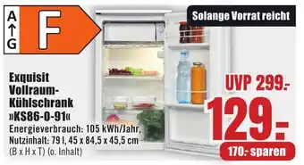 B1 Discount Baumarkt Exquisit Vollraum- Kühlschrank "KS86-0-91" Angebot