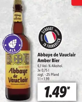 Lidl Abbaye de Vauclair Amber Bier 0,75L Angebot