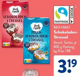 Aldi Süd BACK FAMILY Schokoladen Streusel Angebot