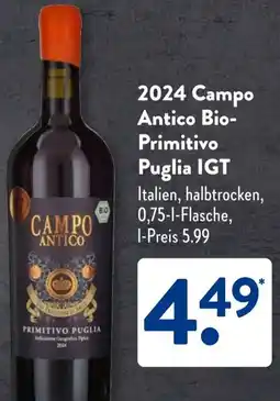 Aldi Süd 2024 Campo Antico Bio Primitivo Puglia IGT Angebot