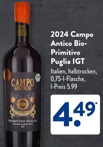 Aldi Süd 2024 Campo Antico Bio Primitivo Puglia IGT Angebot