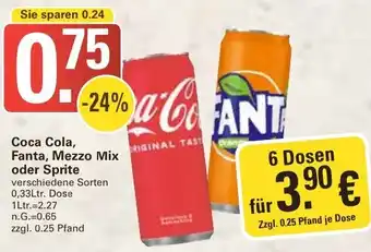 WEZ Coca Cola, Fanta, Mezzo Mix oder Sprite Angebot