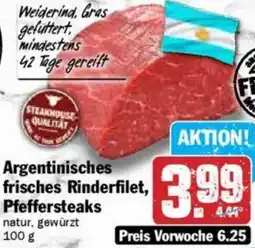 Hit Argentinisches frisches Rinderfilet, Pfeffersteaks Angebot